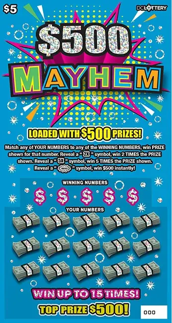 $500 MAYHEM District of Columbia scratcher ticket