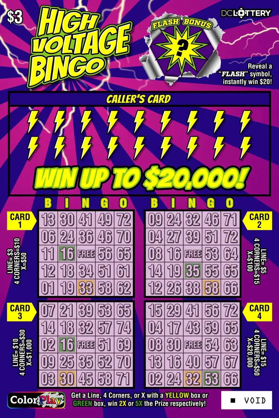High Voltage Bingo District of Columbia scratcher ticket