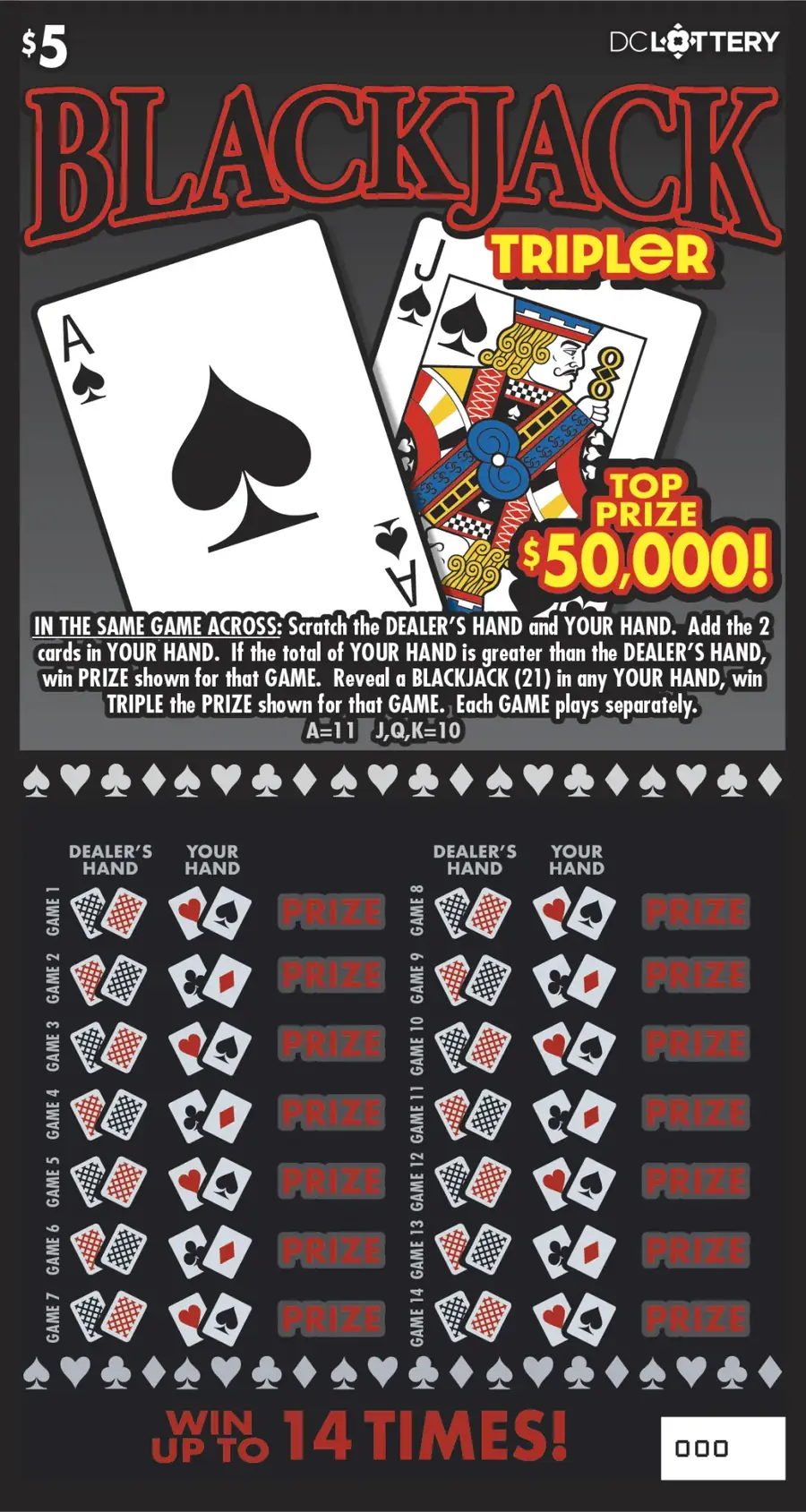Blackjack Tripler District of Columbia scratcher ticket
