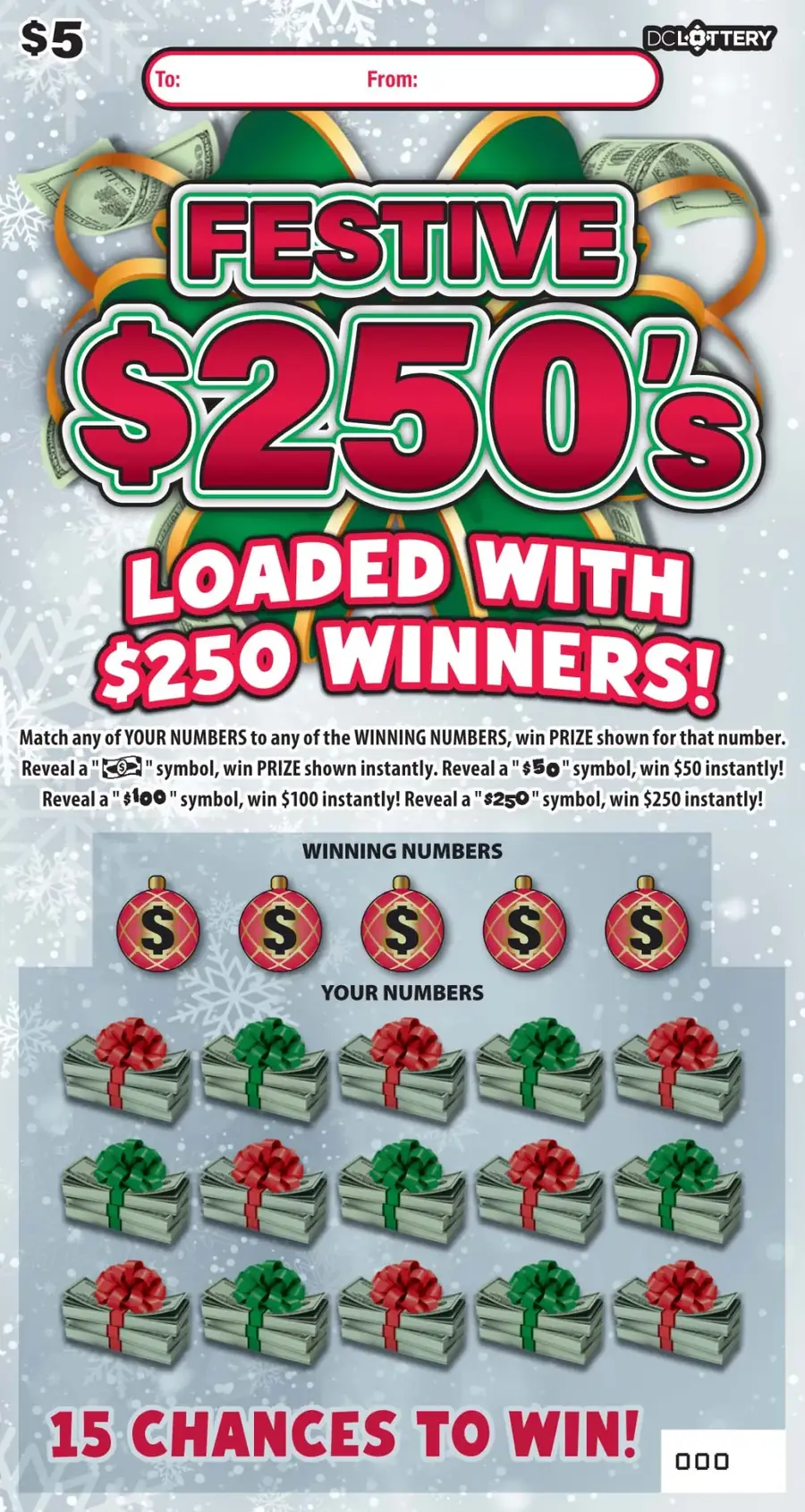 Festive $250's District of Columbia scratcher ticket