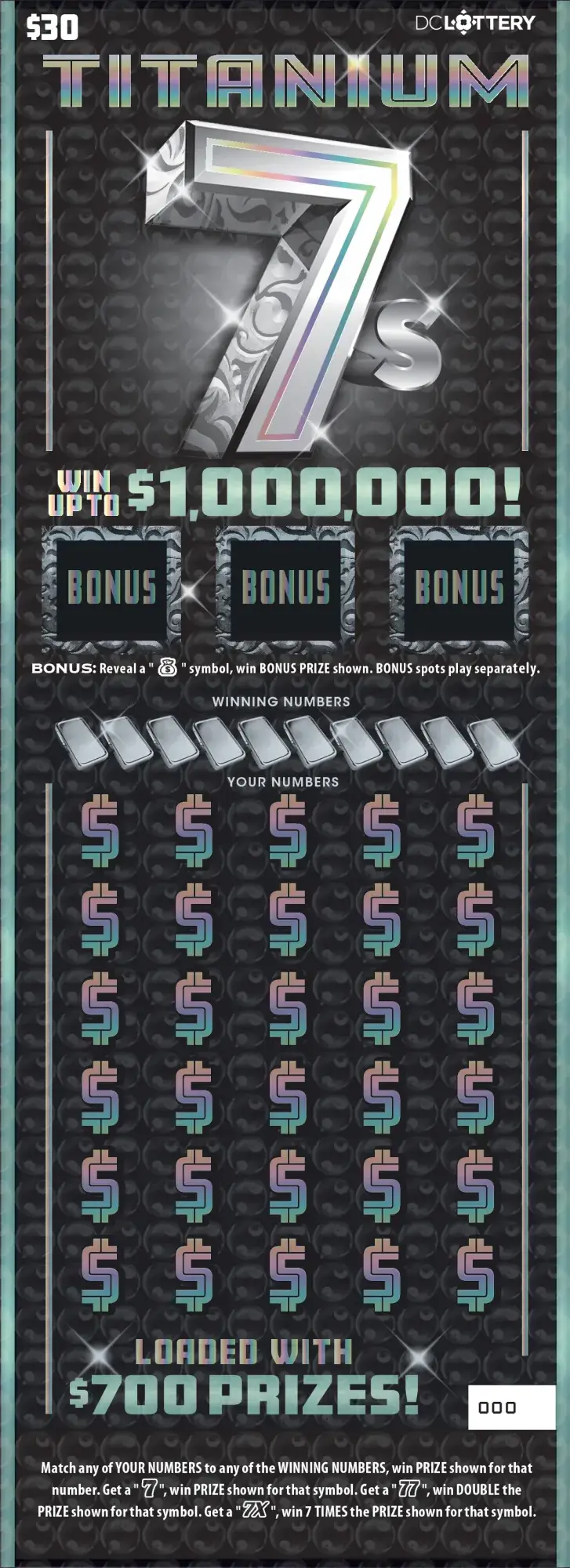 Titanium 7s District of Columbia scratcher ticket