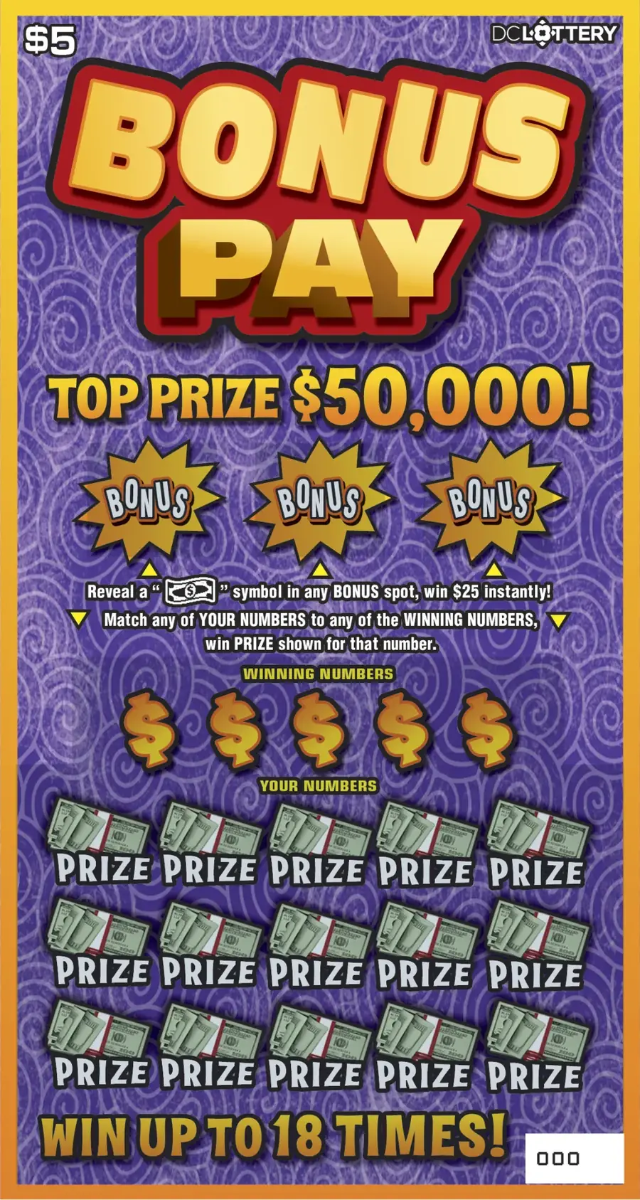 Bonus Pay District of Columbia scratcher ticket