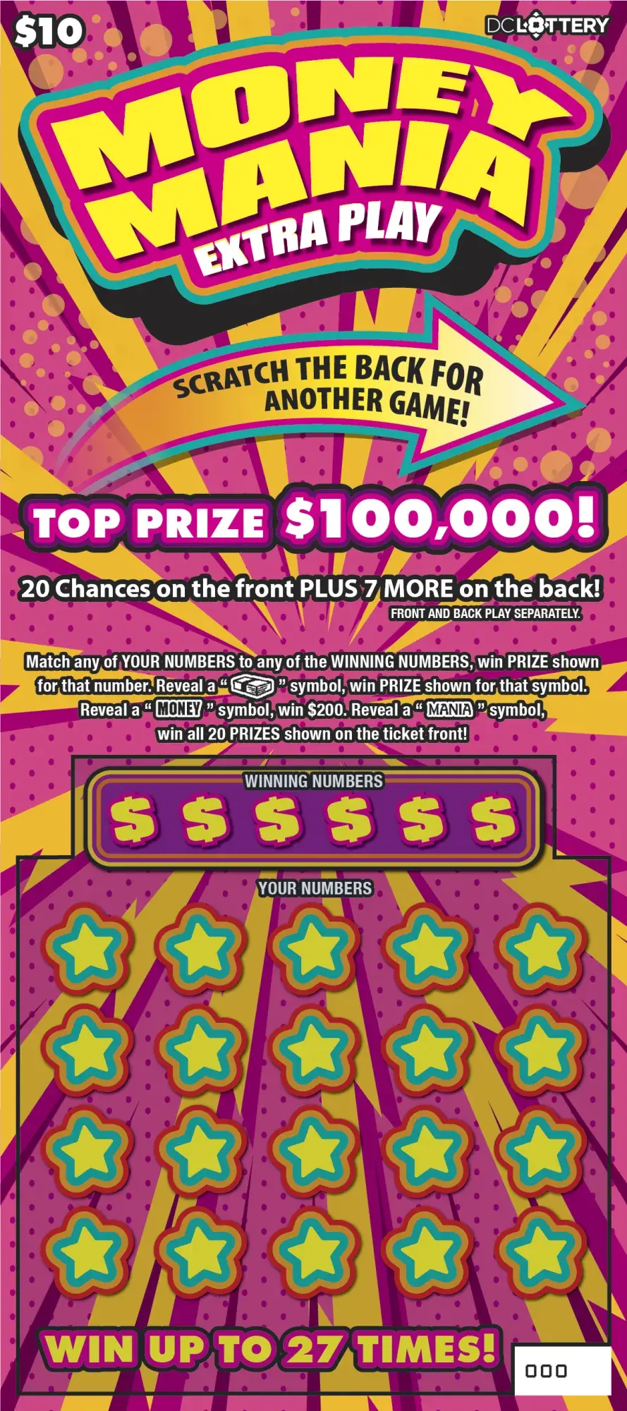 Money Mania District of Columbia scratcher ticket