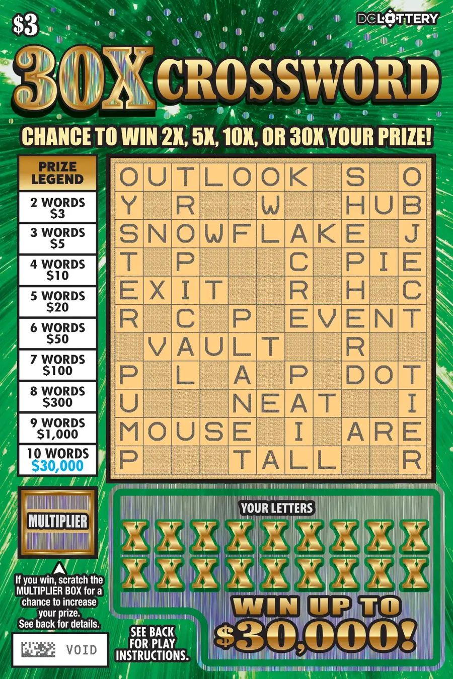 30X Crossword District of Columbia scratcher ticket