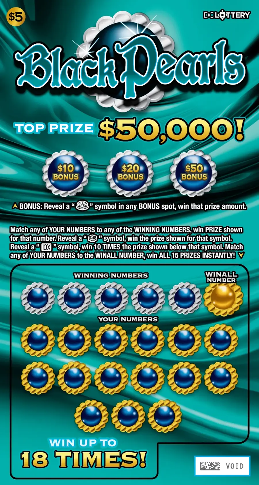 Black Pearls District of Columbia scratcher ticket