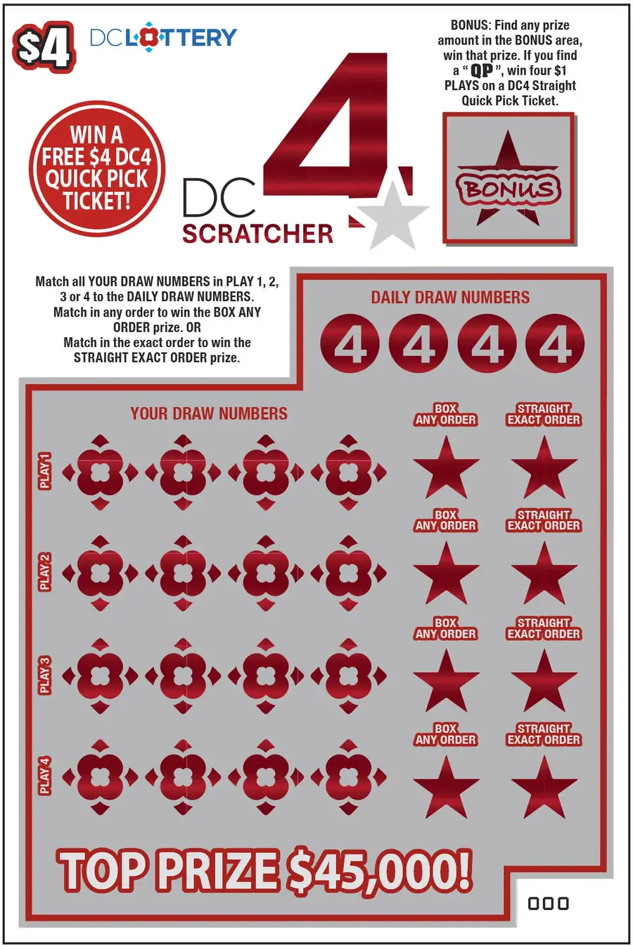 DC 4 Scratcher District of Columbia scratcher ticket