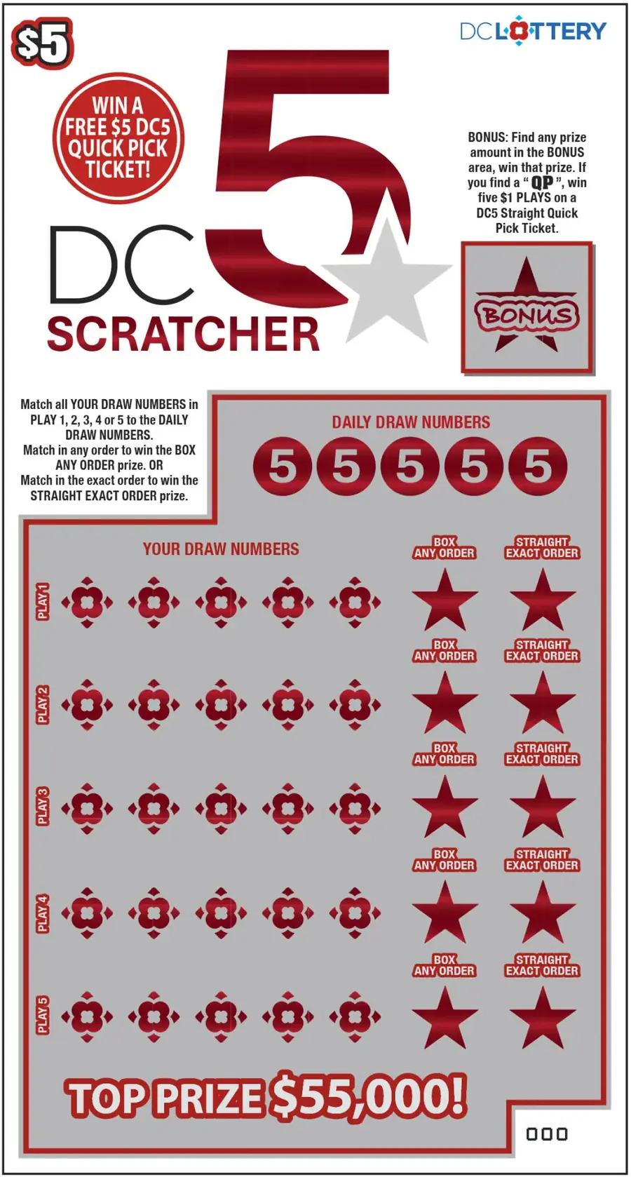 DC 5 Scratcher District of Columbia scratcher ticket