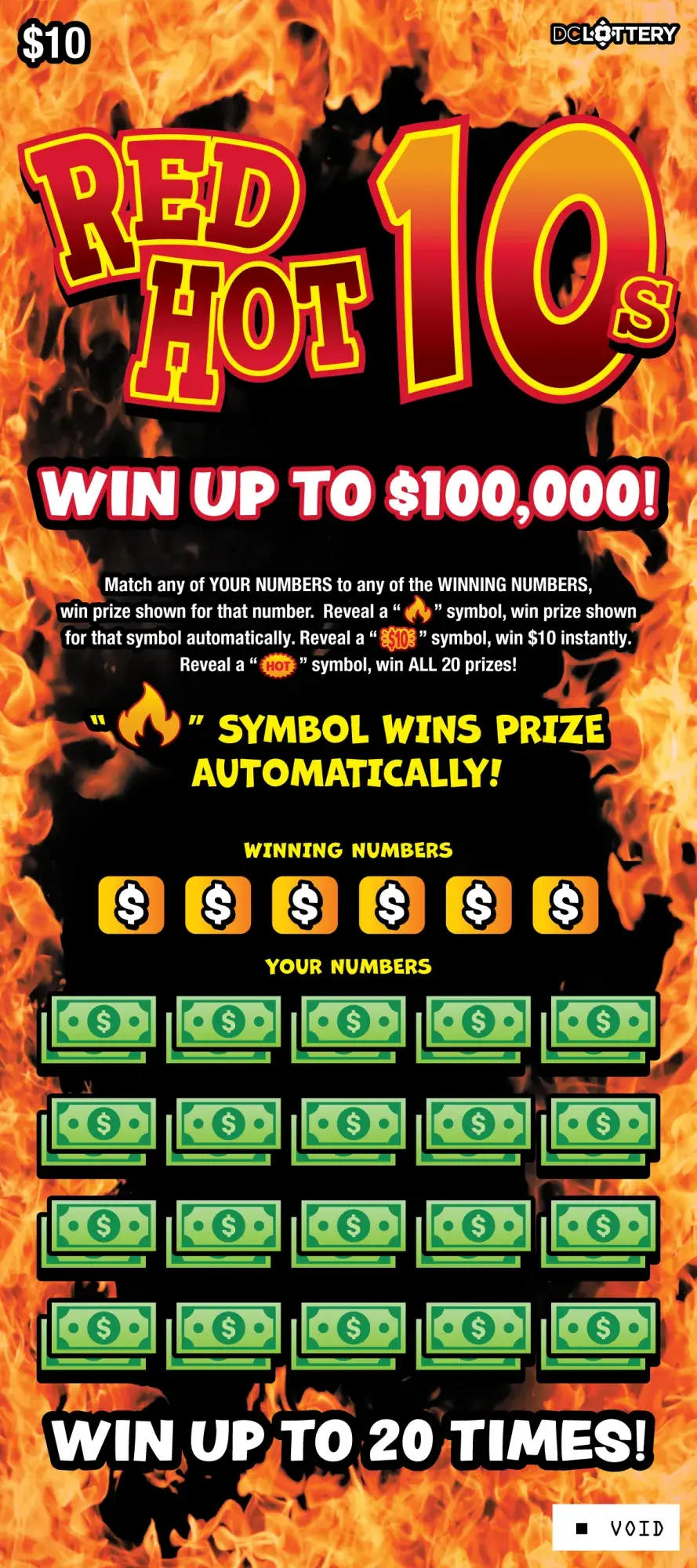 Red Hot 10s District of Columbia scratcher ticket