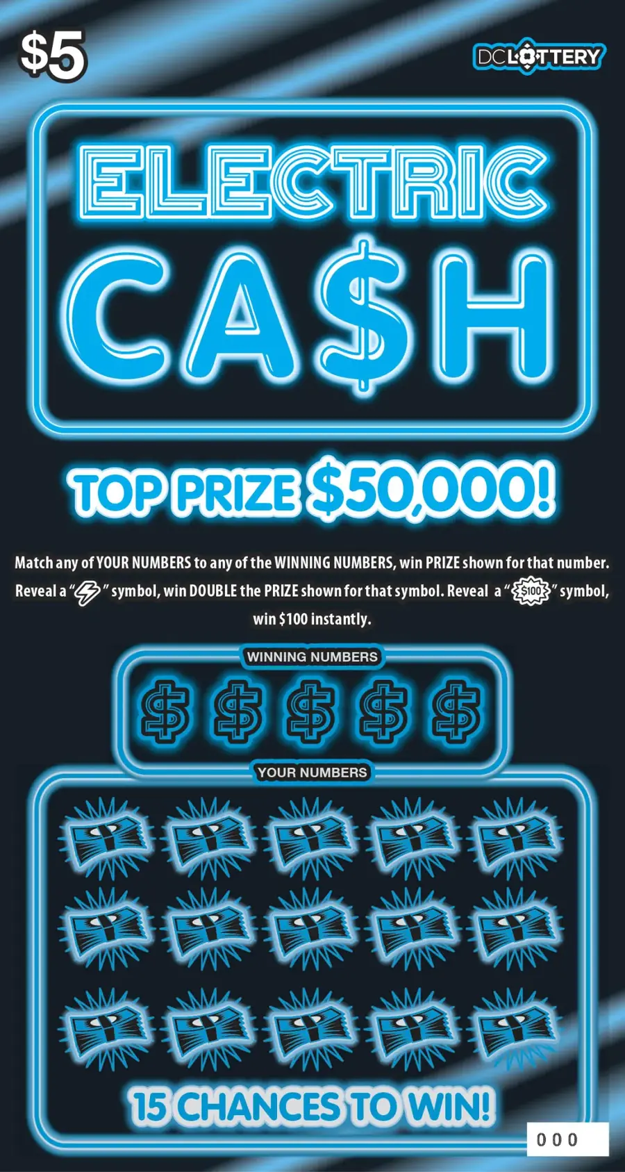 Electric Cash District of Columbia scratcher ticket