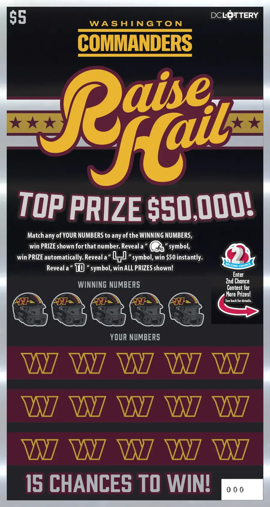 Washington Commanders Raise Hail District of Columbia scratcher ticket