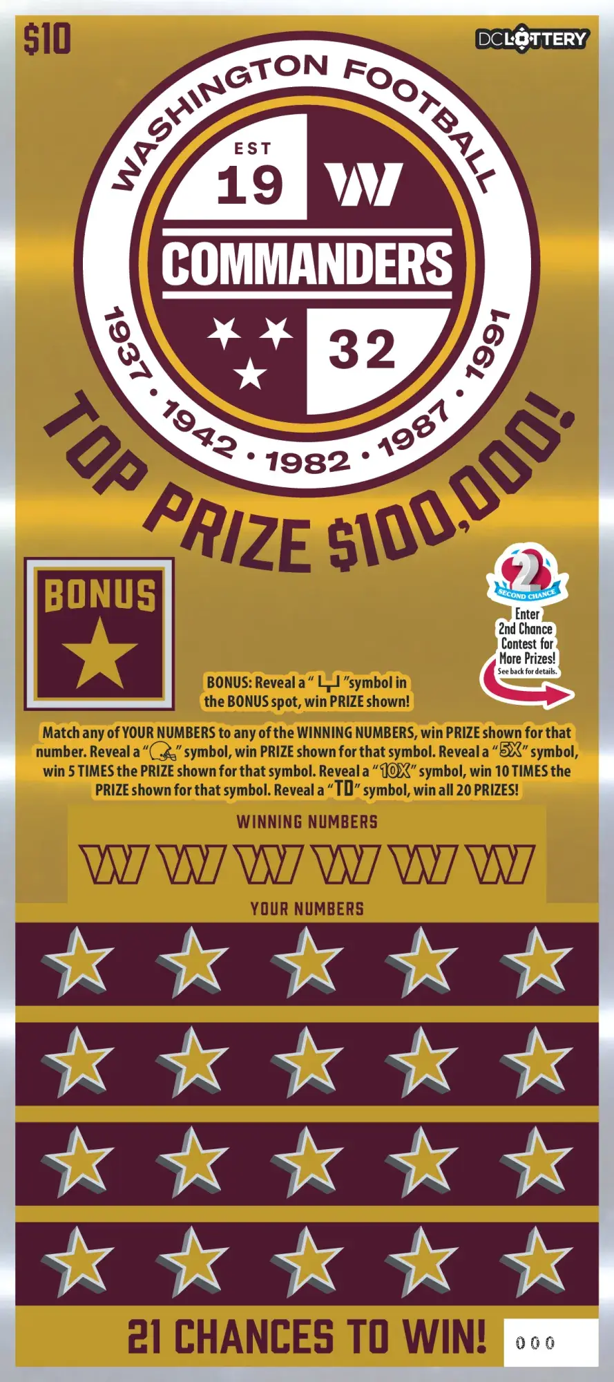 Washington Commanders District of Columbia scratcher ticket