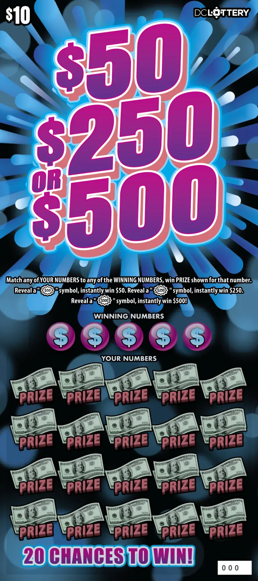 $50, $250 or $500 District of Columbia scratcher ticket