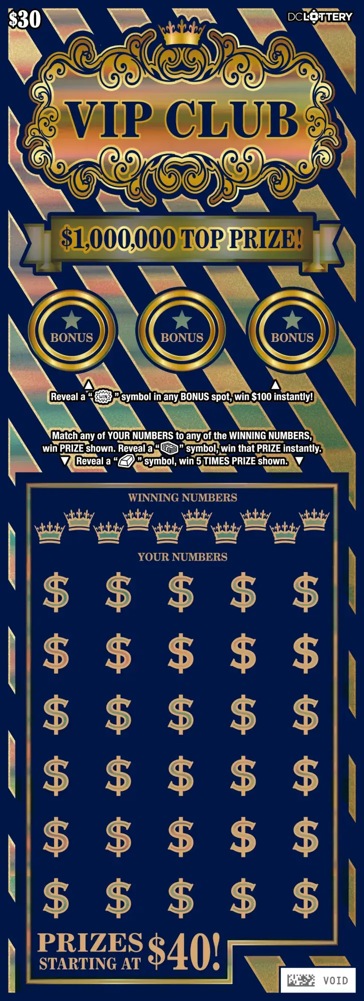 VIP Club District of Columbia scratcher ticket
