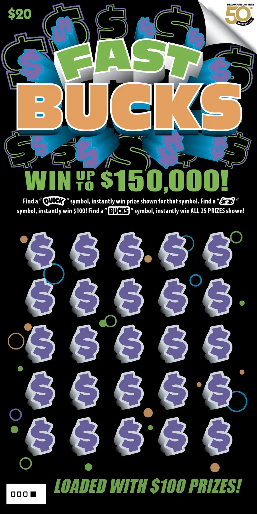 FAST BUCKS Delaware instant game ticket