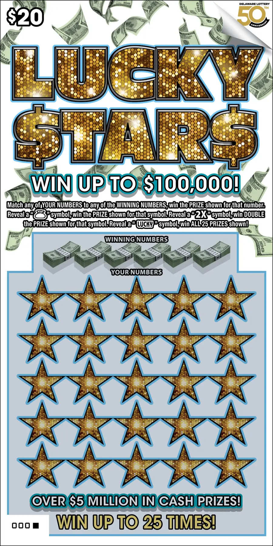 Lucky Stars Delaware instant game ticket