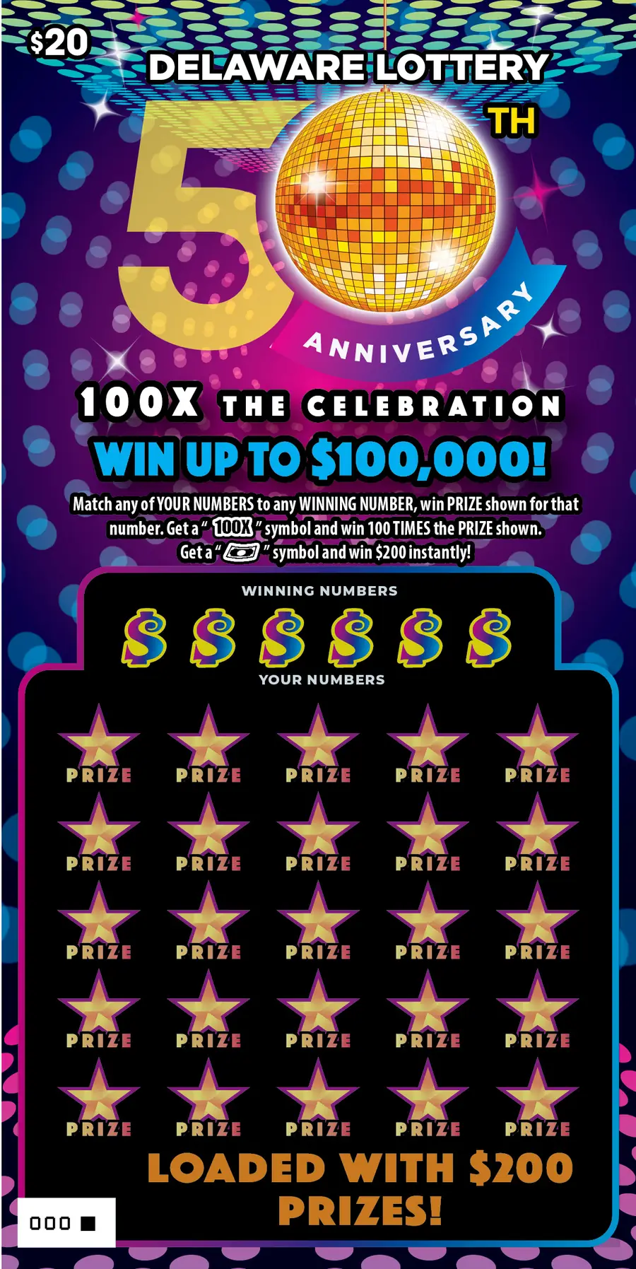 100X THE CELEBRATION Delaware instant game ticket