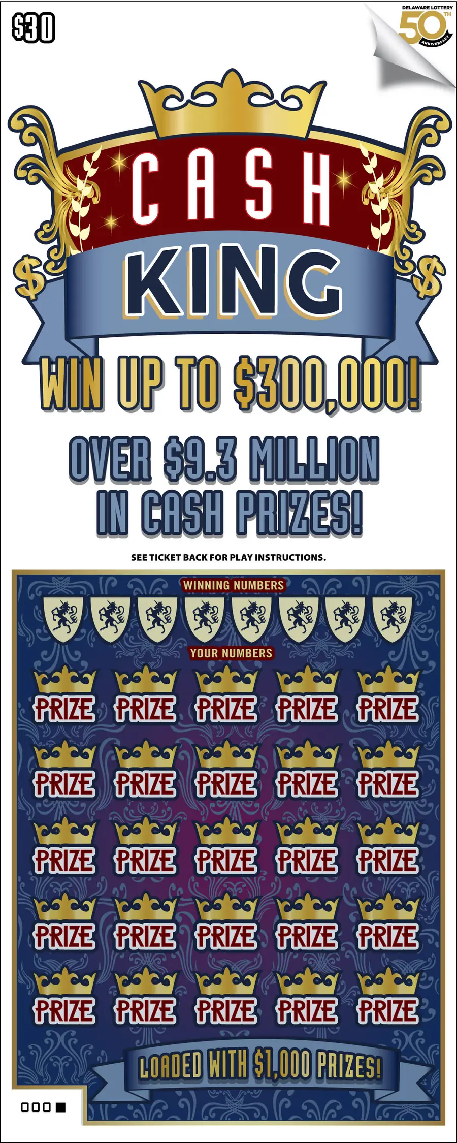 Cash King Delaware instant game ticket