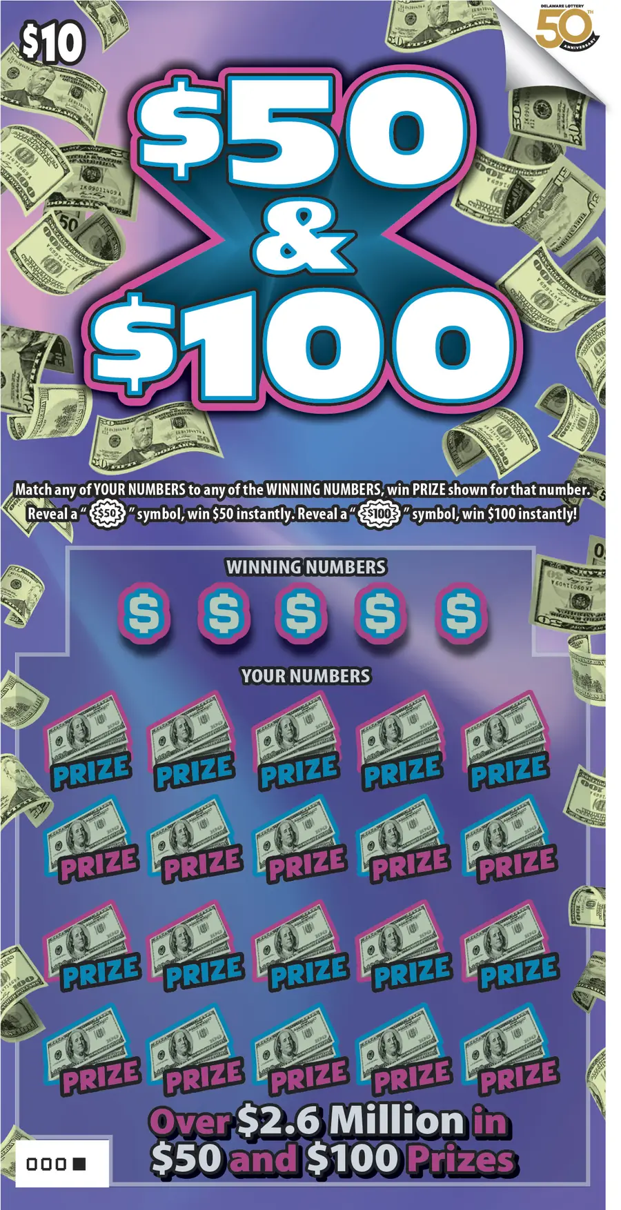 $50 & $100 Delaware instant game ticket