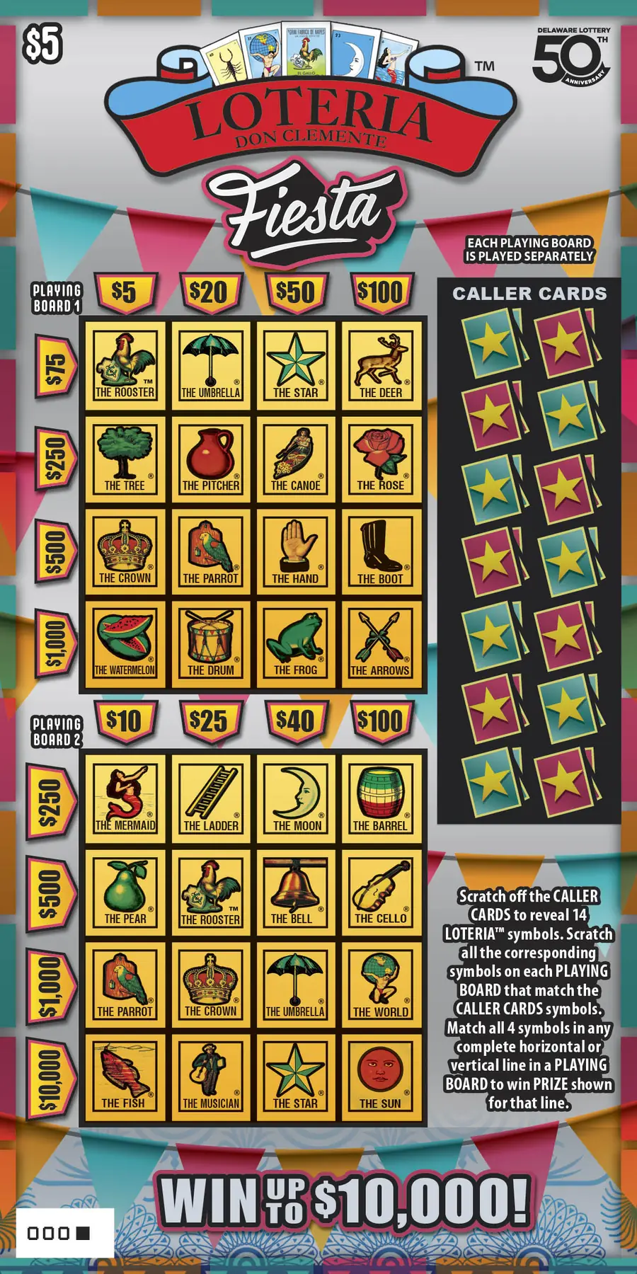 Loteria Fiesta Delaware instant game ticket