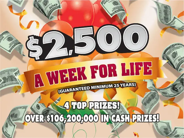 $2,500 A Week For Life Florida scratch-off ticket