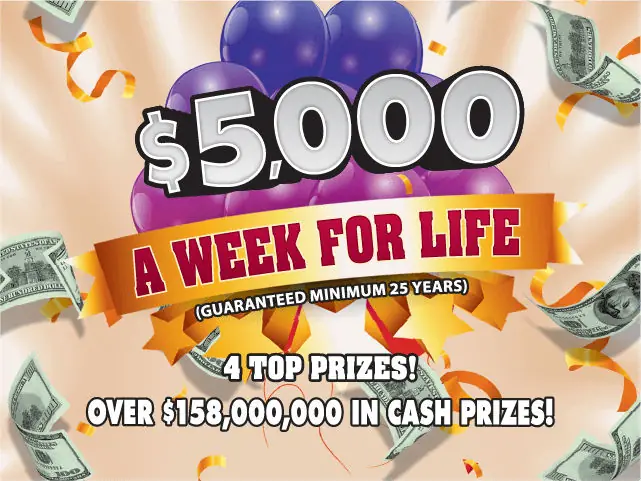 $5,000 A Week For Life Florida scratch-off ticket