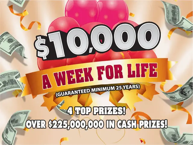 $10,000 A Week For Life Florida scratch-off ticket