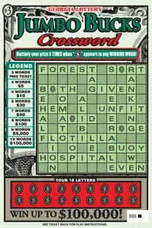 JUMBO BUCKS Crossword Georgia scratcher ticket