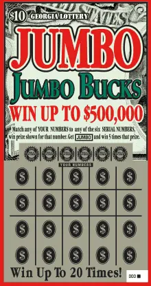 JUMBO JUMBO BUCKS Georgia scratcher ticket