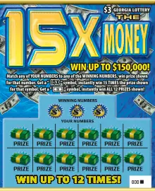 15X THE MONEY Georgia scratcher ticket