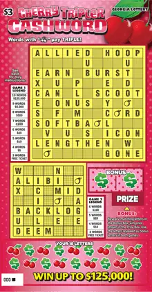 Cherry, Orange, Lemon, Tripler Georgia scratcher ticket