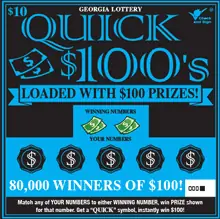 QUICK $100's Georgia scratcher ticket