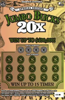 SPECIAL EDITION JUMBO BUCKS 20 Georgia scratcher ticket