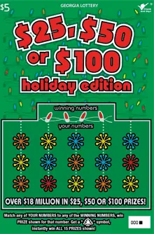 $25, $50 or $100 holiday editi Georgia scratcher ticket