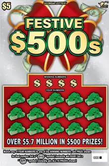 FESTIVE $500s Georgia scratcher ticket