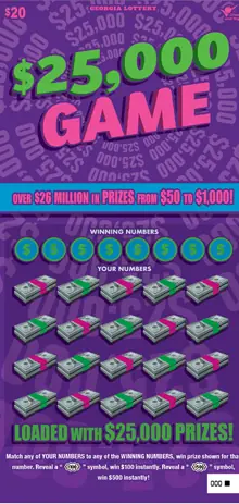 $25,000 GAME Georgia scratcher ticket