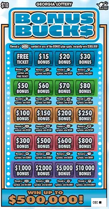 BONUS BUCK$ Georgia scratcher ticket