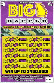 $5 BIG GEORGIA RAFFLE Georgia scratcher ticket