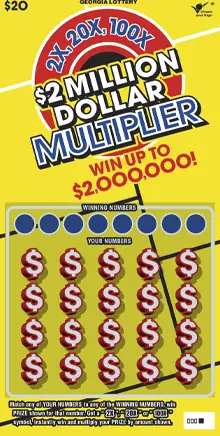 $2 MILLION DOLLAR MULTIPLIER Georgia scratcher ticket