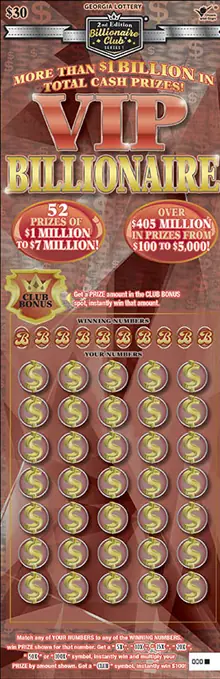 2nd Edition Billionaire Club Georgia scratcher ticket