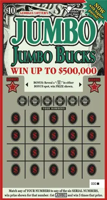 JUMBO JUMBO BUCKS Georgia scratcher ticket