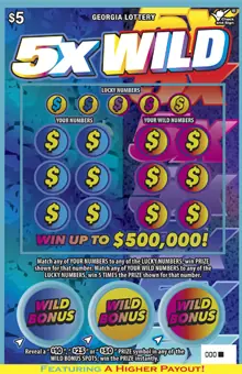 5X WILD Georgia scratcher ticket