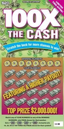 100X THE CASH Georgia scratcher ticket