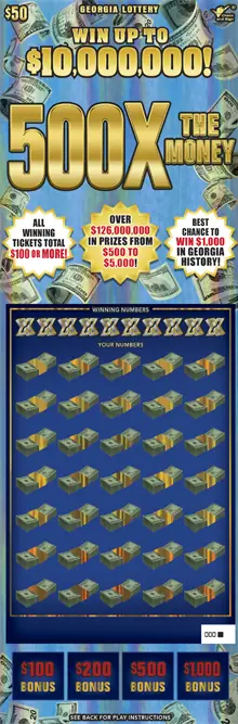 500X THE MONEY Georgia scratcher ticket