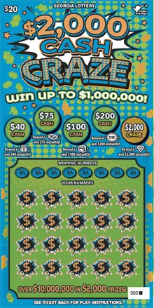 $2,000 CASH CRAZE Georgia scratcher ticket