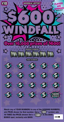 $600 WINDFALL Georgia scratcher ticket