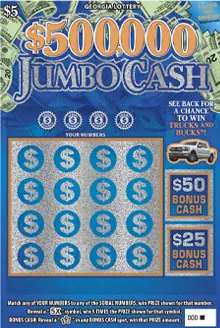 $500,000 JUMBO CASH Georgia scratcher ticket