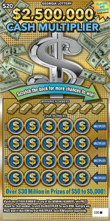 $2,500,000 CASH MULTIPLIER Georgia scratcher ticket