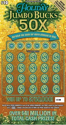 HOLIDAY JUMBO BUCKS 50X Georgia scratcher ticket