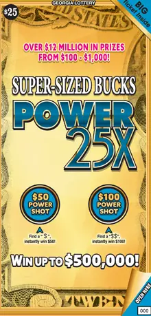 SUPER-SIZED BUCKS POWER 25X Georgia scratcher ticket