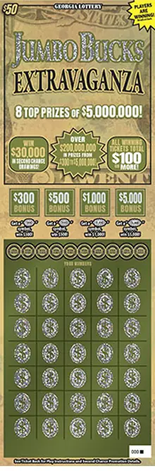 JUMBO BUCKS EXTRAVAGANZA Georgia scratcher ticket